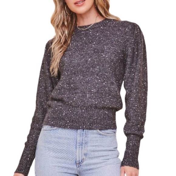 Astr the Label blue flecked 'Dorothy Puff Sleeve Sweater' - Picture 2 of 8